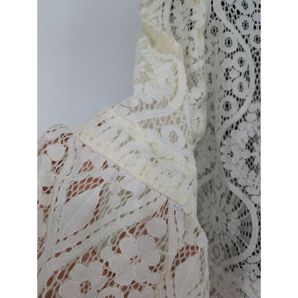 Chicos Sheer Lace Peplum Top Size M Zip Up Bell Sleeve Floral Feminine Romantic - Picture 5 of 11